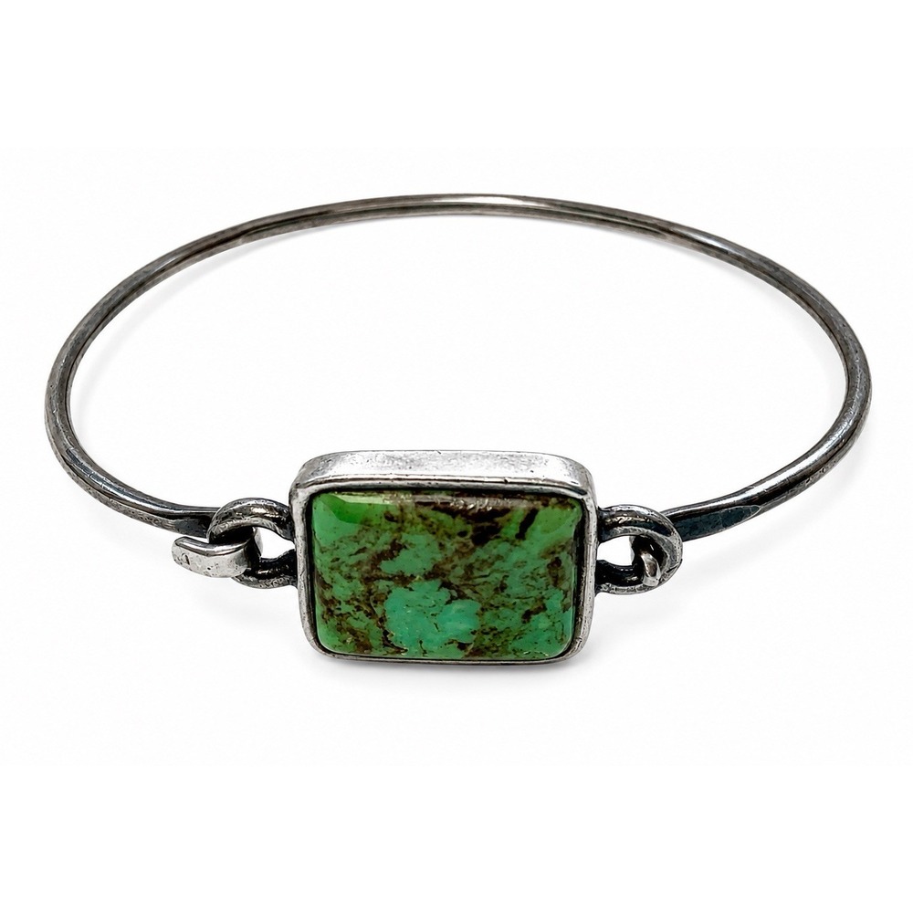 Vintage 925 Sterling Silver Green Turquoise Bangle Bracelet Thailand Pretty